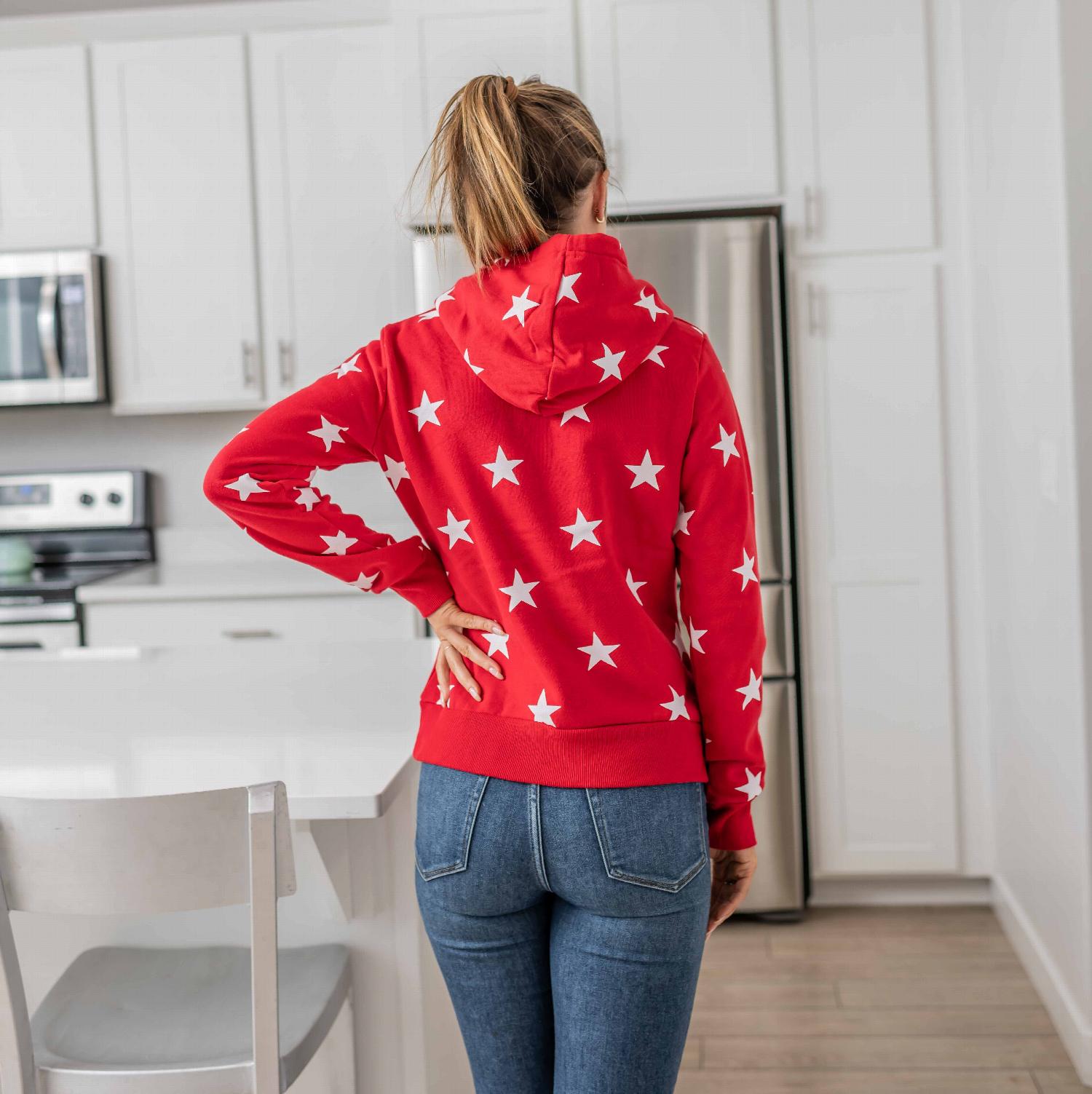 Fleece All-over Star Print Pullover Hoodie - Image 3