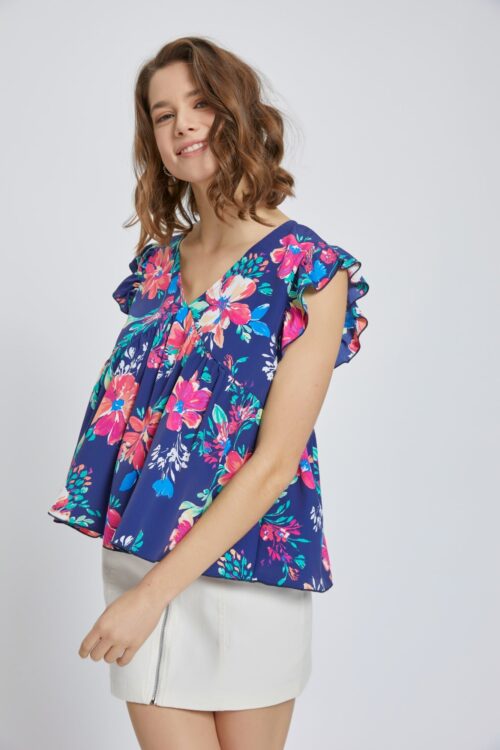 Floral Ruffle Sleeve V-Neck Top – Bright and Breezy Summer Style - Image 4