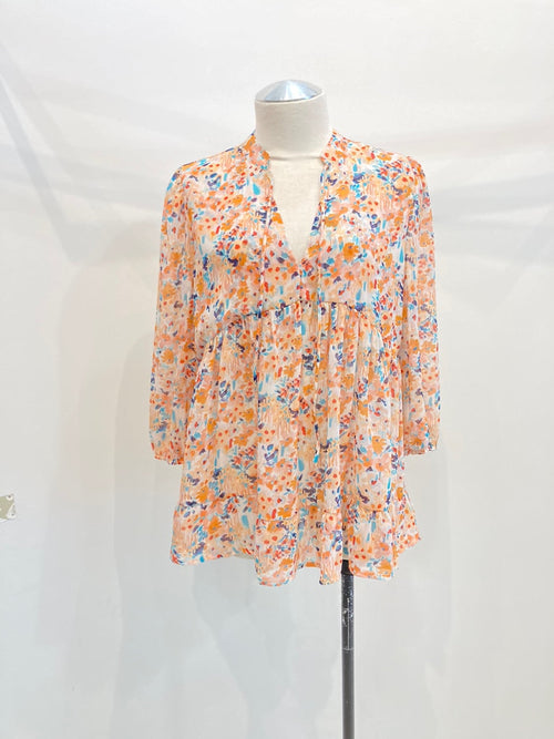 Floral Print Long Sleeve Babydoll Blouse - Image 3