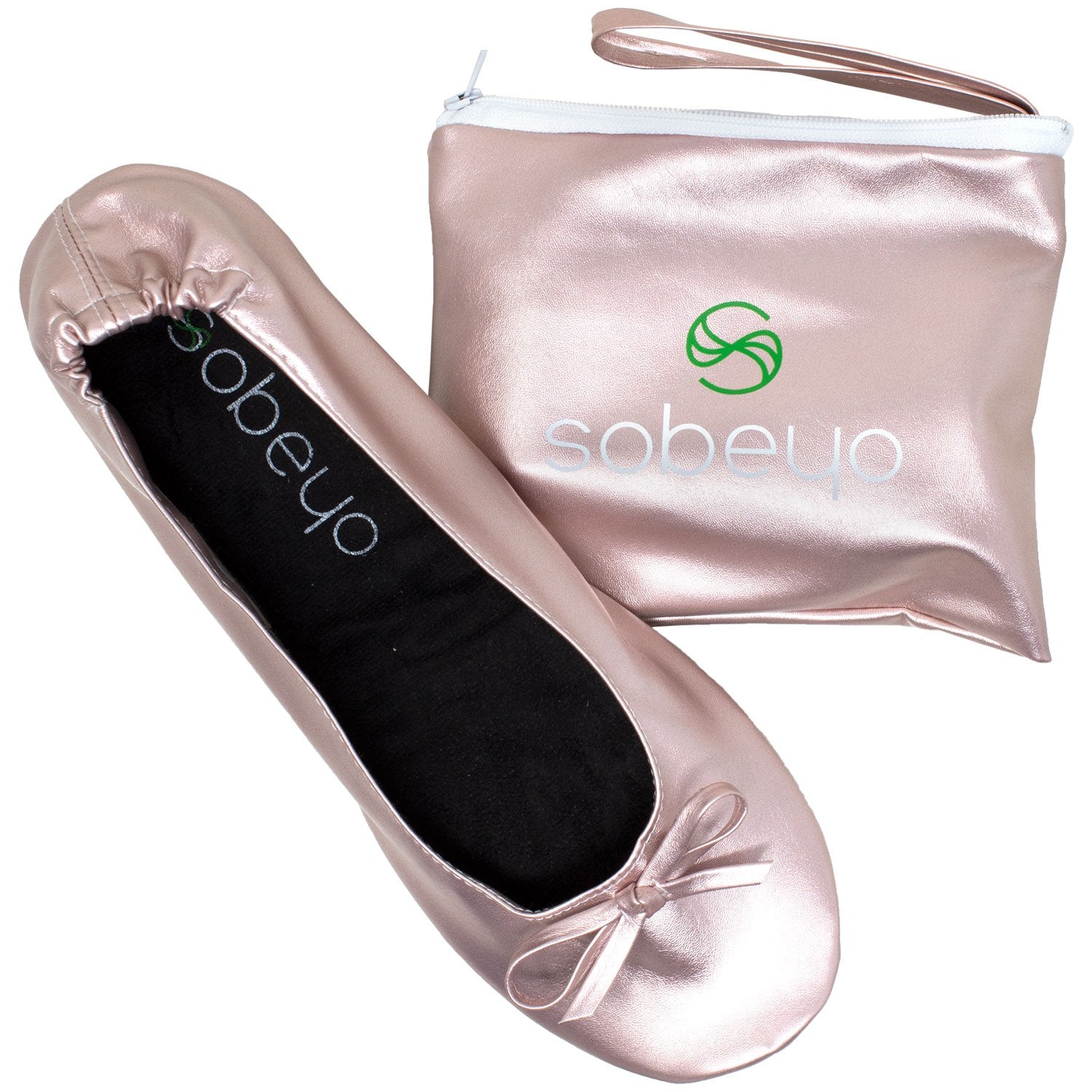 Foldable Ballet Flats Women's Travel Portable Comfortable Shoes Gold - Image 2