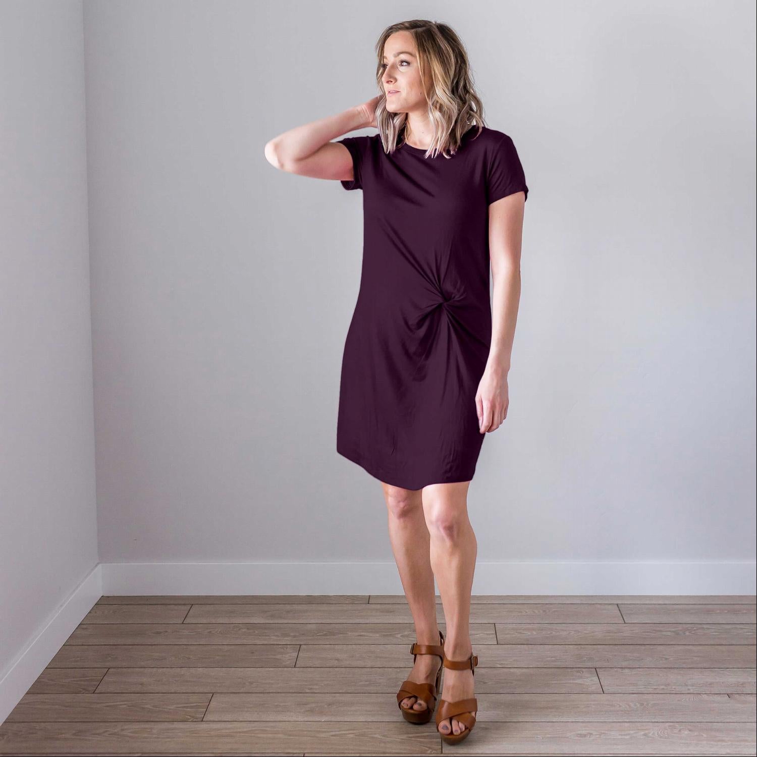 Front Knot Short Sleeve Dress - Image 2