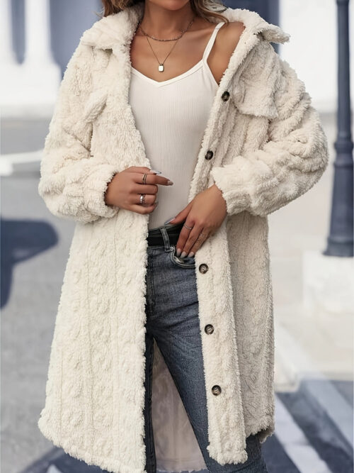 Fuzzy Button Up Long Sleeve Longline Coat - Image 4