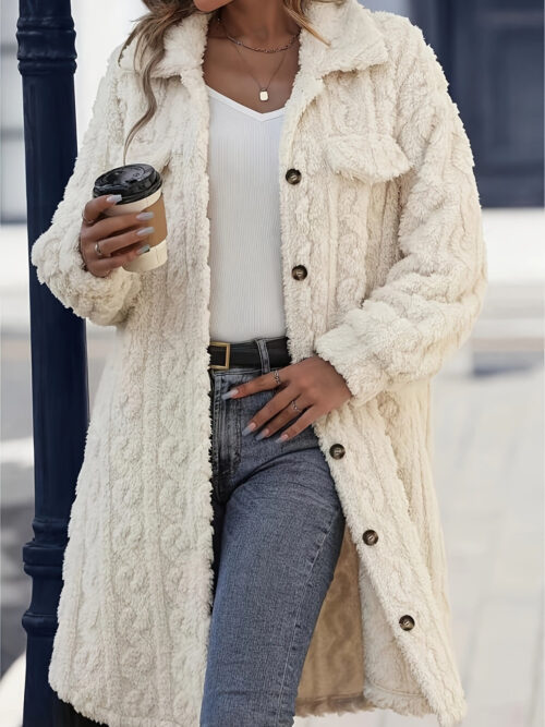 Fuzzy Button Up Long Sleeve Longline Coat - Image 2