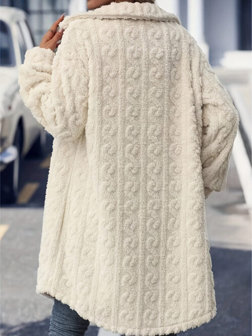 Fuzzy Button Up Long Sleeve Longline Coat - Image 5