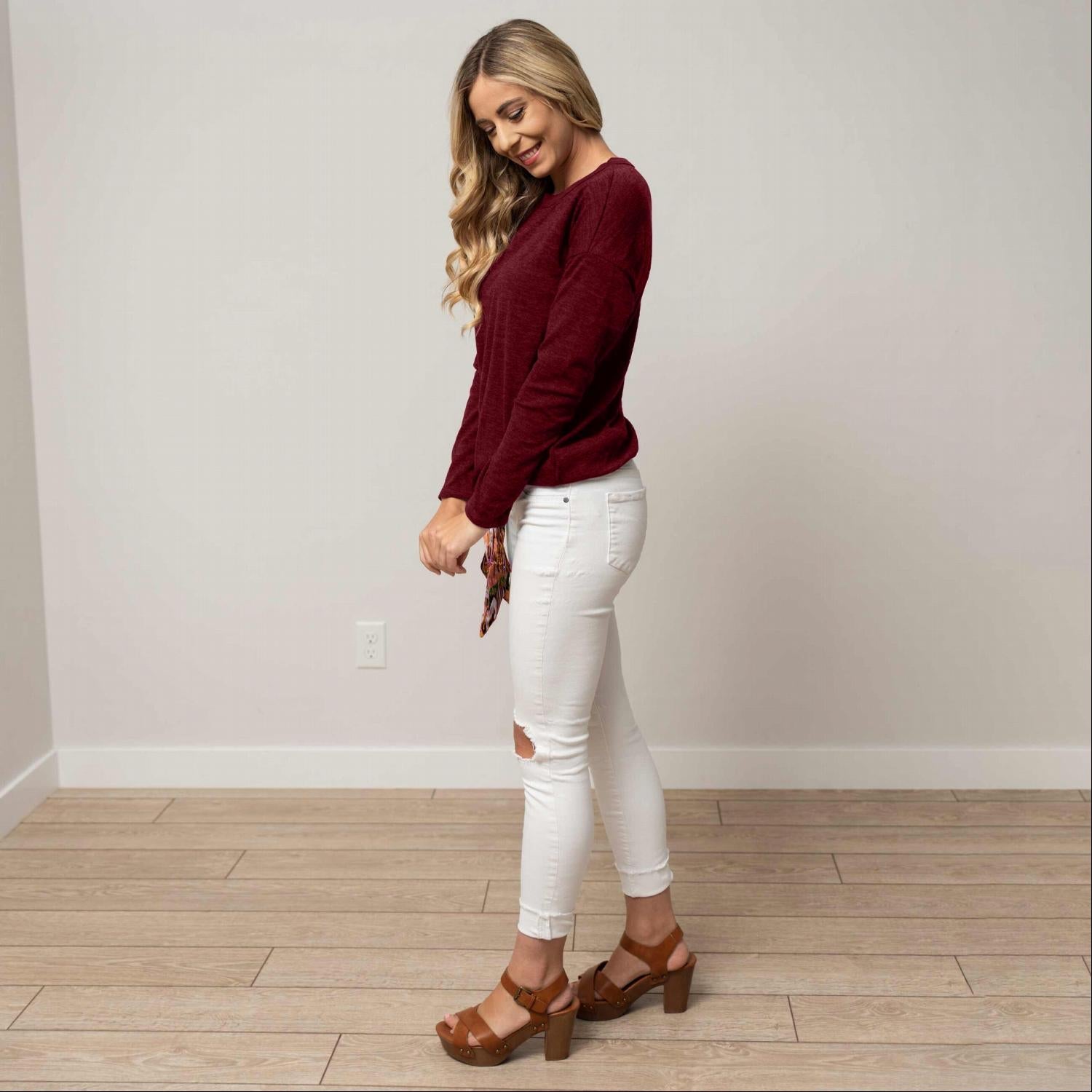 Hacci Long Sleeve Tunic With Front Tie - Image 4