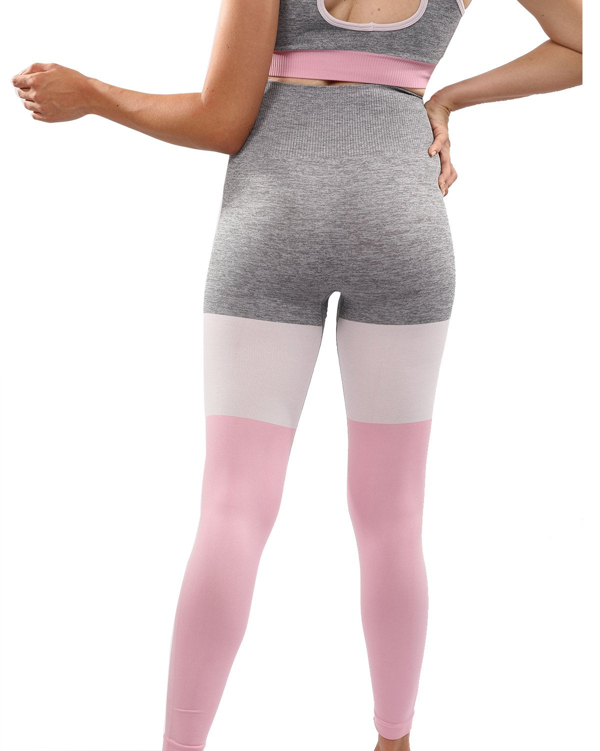 Graca Seamless Leggings - Grey with Pink & White - Image 5