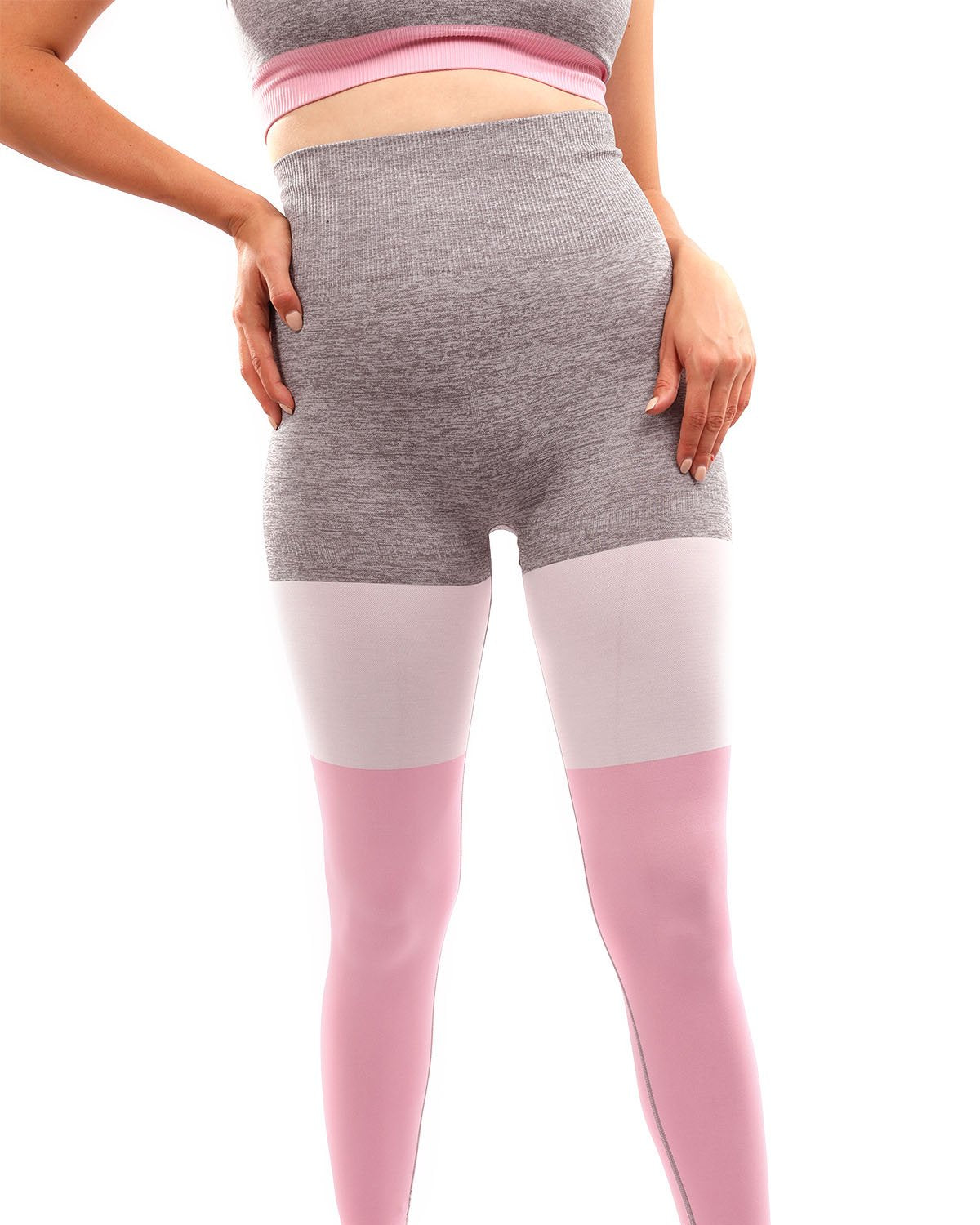 Graca Seamless Leggings - Grey with Pink & White - Image 6