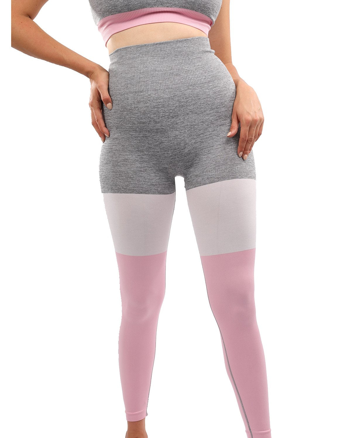 Graca Seamless Leggings - Grey with Pink & White - Image 2