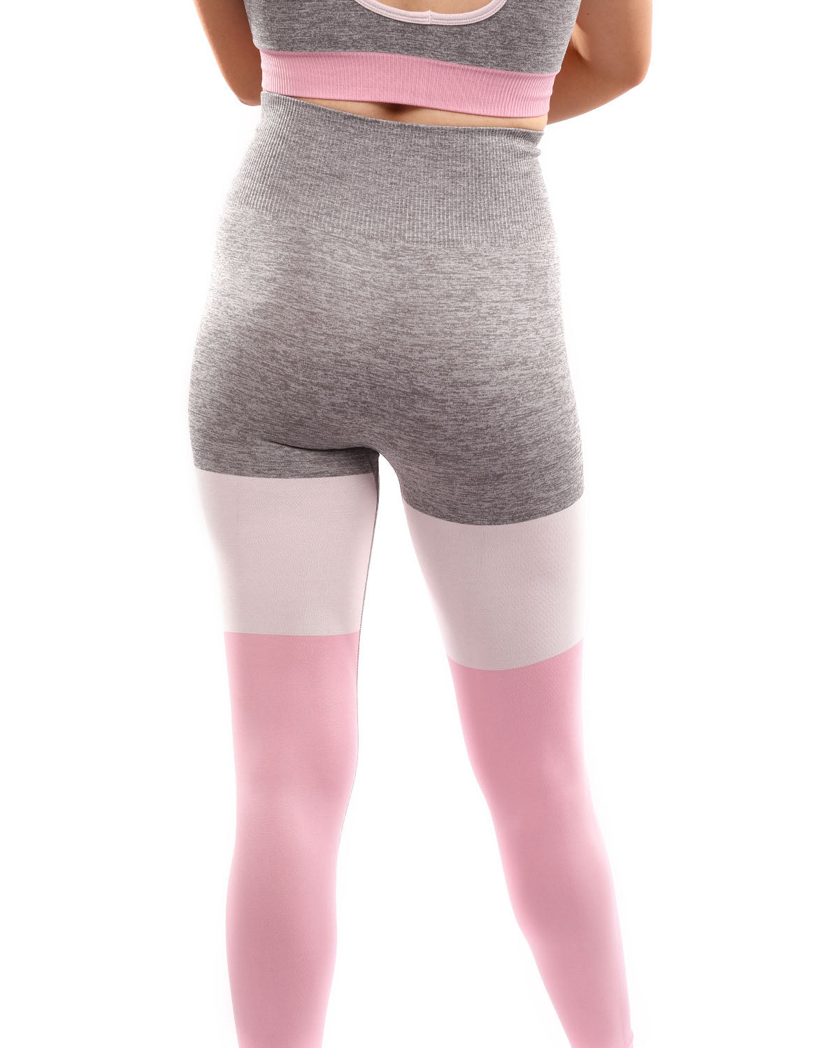 Graca Seamless Leggings - Grey with Pink & White - Image 3