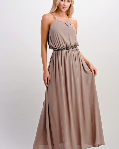 Halter Neck Maxi Dress with Beaded Waist Detail