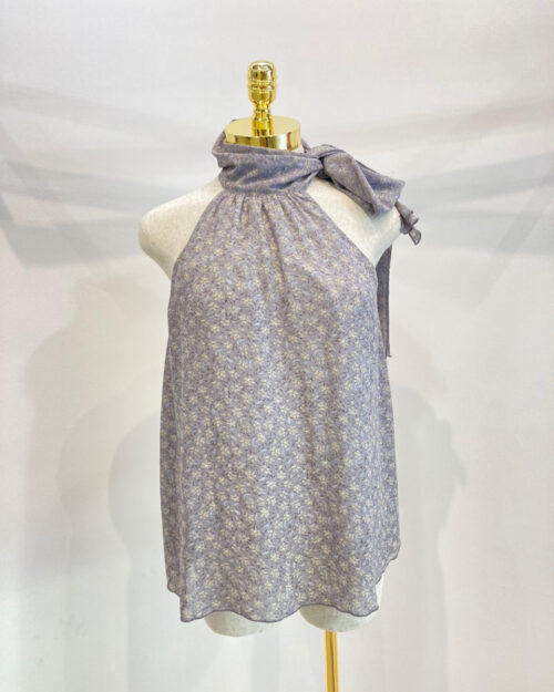 Halter Neck Floral Print Sleeveless Top with Bow Detail