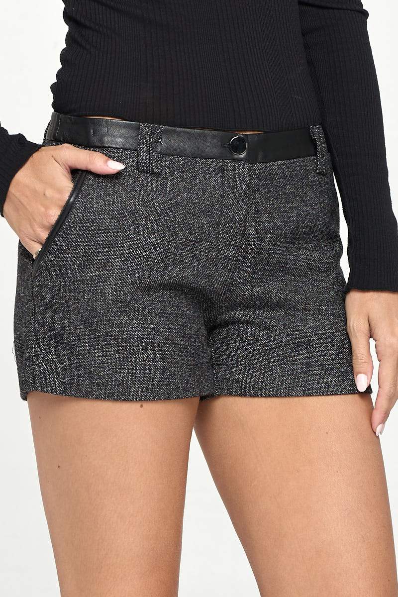 High-Waist Tweed Shorts with Faux Leather Trim - Image 6