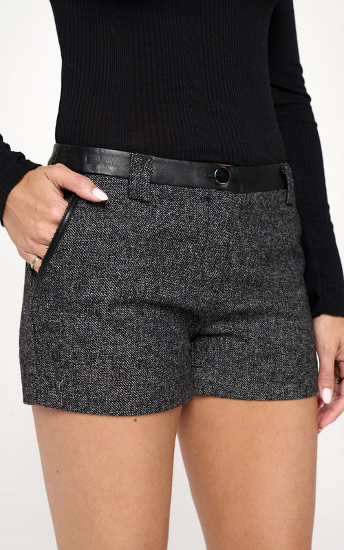 High-Waist Tweed Shorts with Faux Leather Trim - Image 7