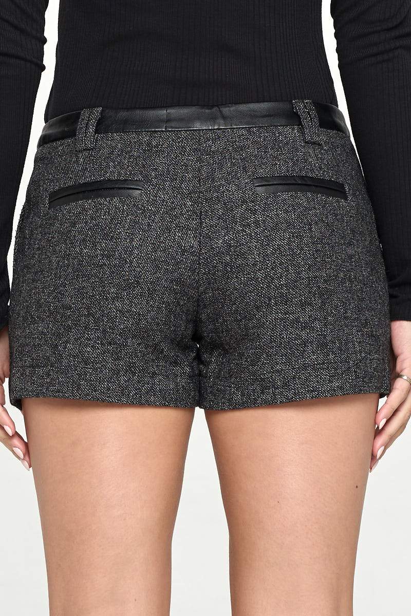 High-Waist Tweed Shorts with Faux Leather Trim - Image 5