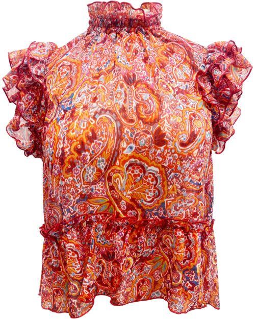 High-Neck Ruffle Sleeve Floral Blouse