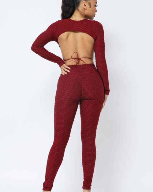 Honeycomb Open Back Tie Top and Leggings Set