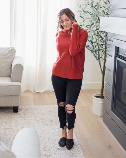 Horizontal-ribbed Cowl Turtleneck Long Sleeve Low-gauge Sweater