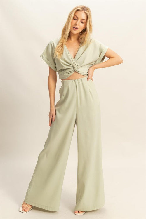 HYFVE Twisted Front Short Sleeve Top and Wide Leg Pants Set - Image 6