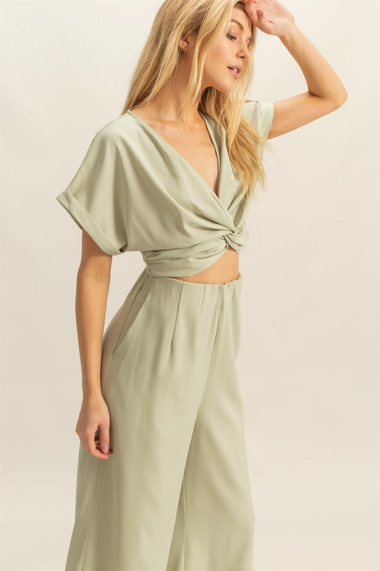 HYFVE Twisted Front Short Sleeve Top and Wide Leg Pants Set - Image 3