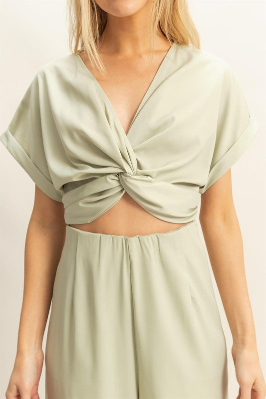 HYFVE Twisted Front Short Sleeve Top and Wide Leg Pants Set - Image 5