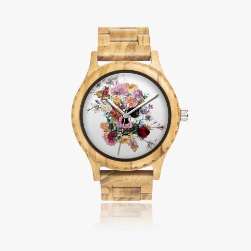 Jacki Easlick Floral Skull Italian Olive Lumber Wooden Watch - Image 2