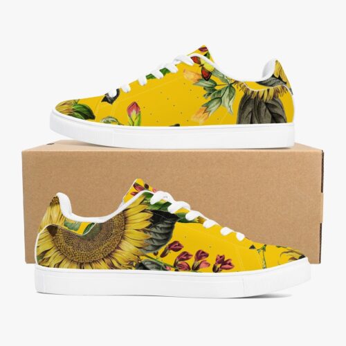 Jacki Easlick Sunflowers Low-Top Leather Sneakers - White/Black - Image 18